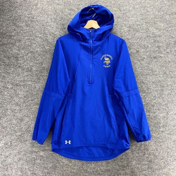 Under Armour Jacket Anorak Women XS Blue 1/2 Zip Hooded Heatgear Long Sleeve - Picture 1 of 10